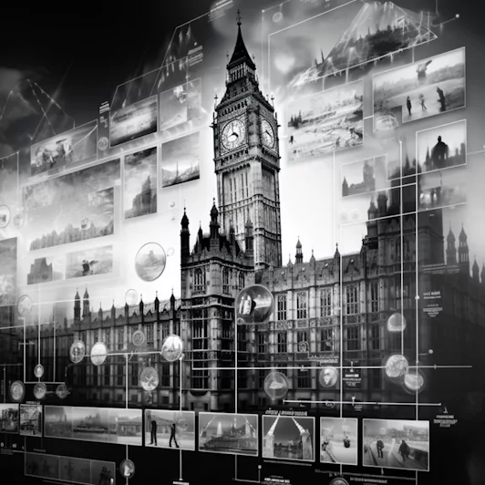 A sleek, modern office environment filled with creative professionals using interactive touch screens and digital interfaces.
